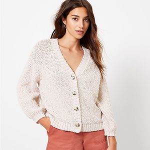 LOFT Textured V-neck Cotton Cardigan Sweater Small